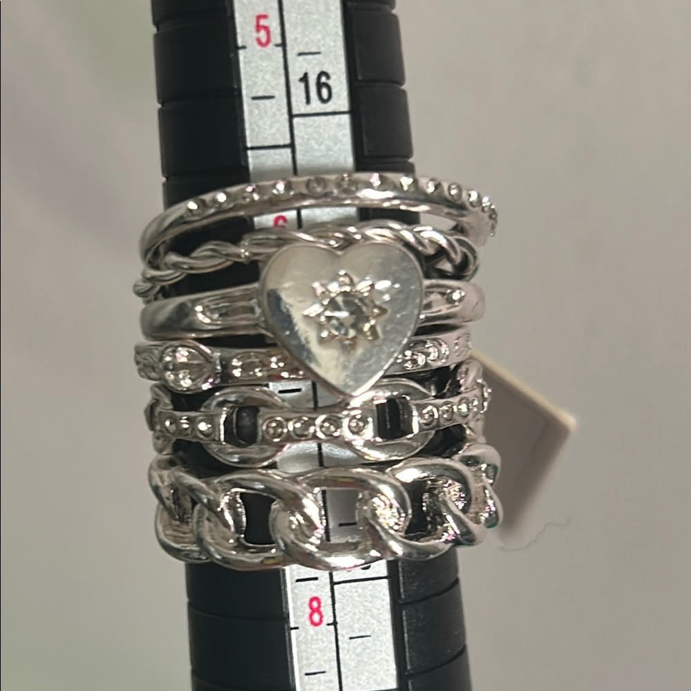 New Stacking Ring Lot - Multi-Color Gold Silver Tone Boho Rhinestone Ring Set - Picture 6 of 11